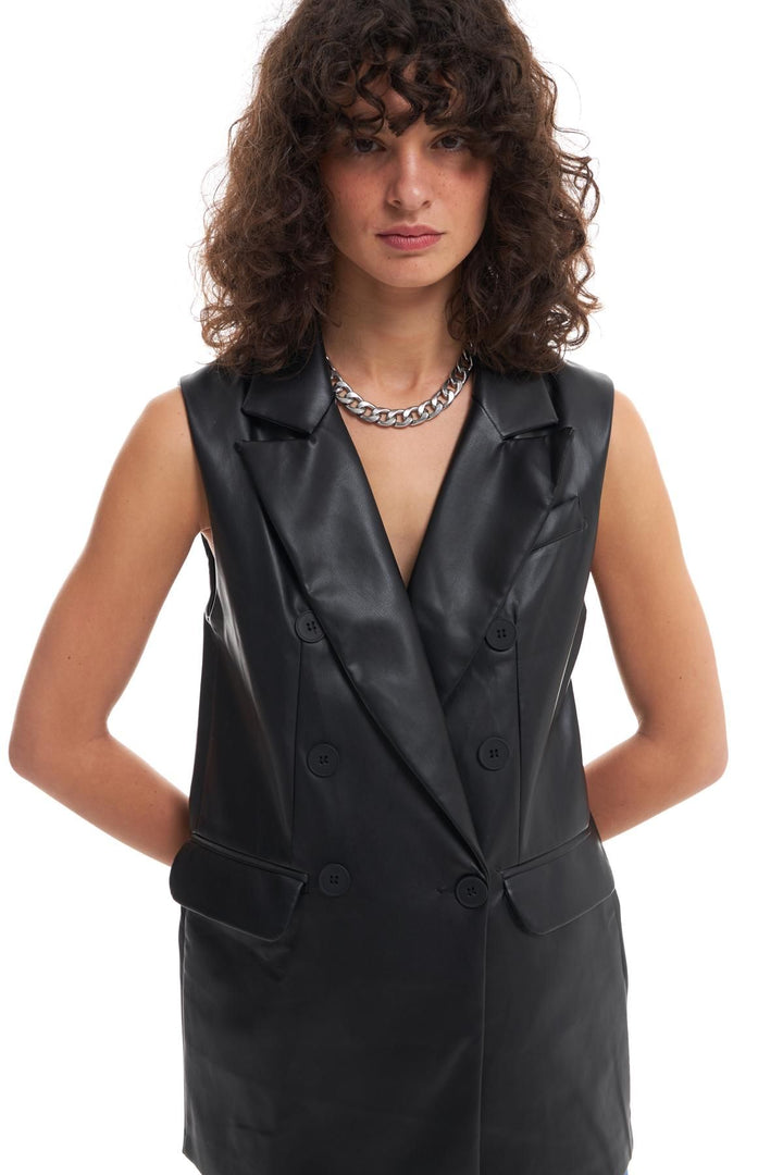 Blazer Leather Vest Jacket Black