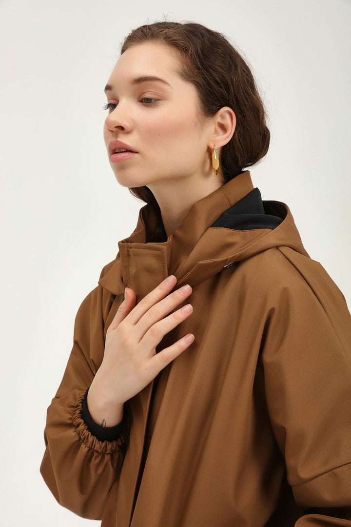 Oversize Hooded Trench Coat Brown