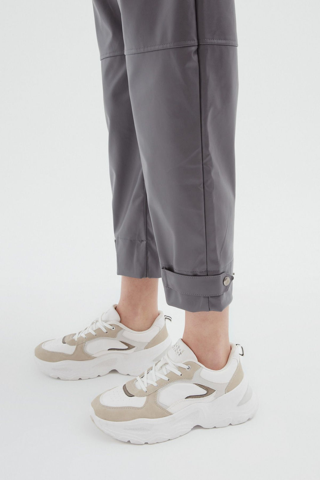 Leather Jogger Gray With Snap Legs