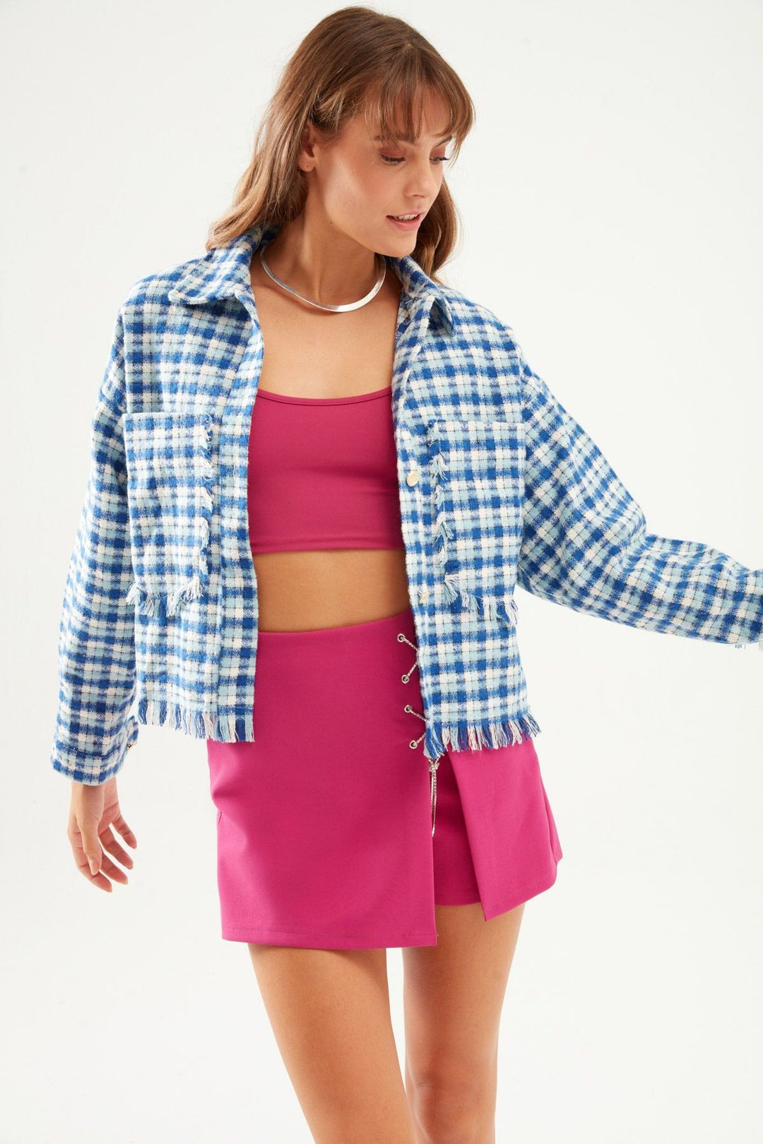 Püsküllü Tüvit Gömlek Mavi