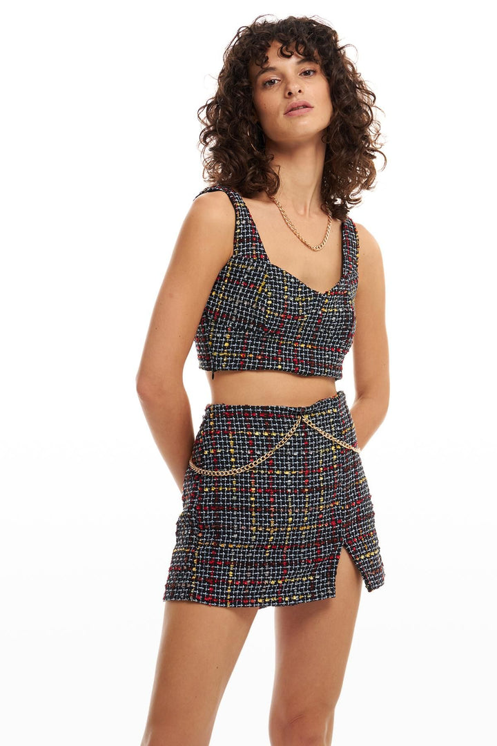 Zincir Detaylı Tüvit Şort Etek Siyah