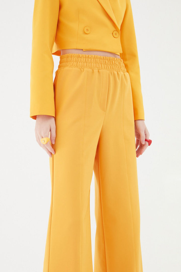 Elastic Waist Wide Leg Trousers Light Orange