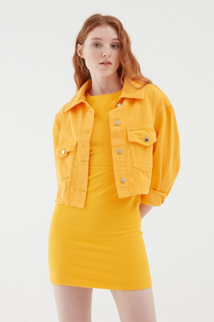 Crop Denim Jacket Orange