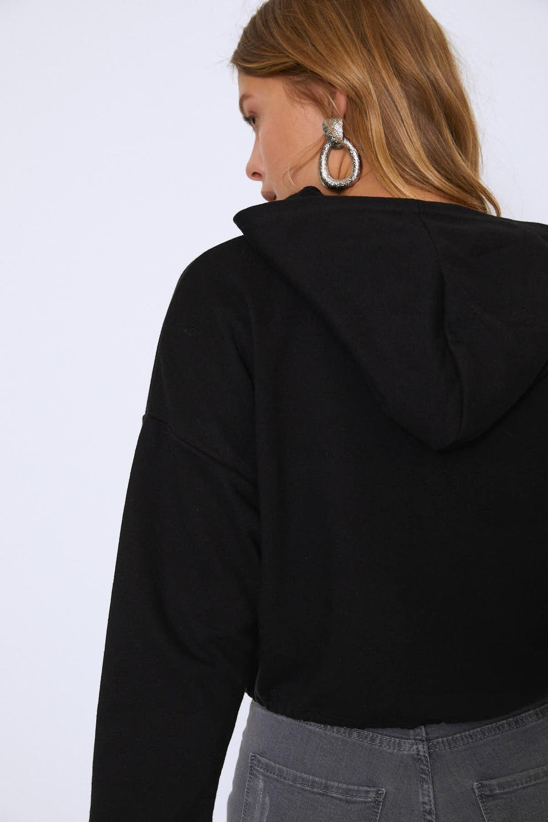 Kapüşonlu Beli Bağcıklı Sweatshirt Siyah