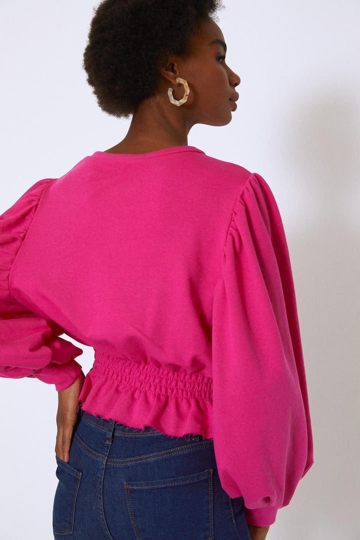 Beli Gipeli Balon Kol Sweatshirt Fuşya