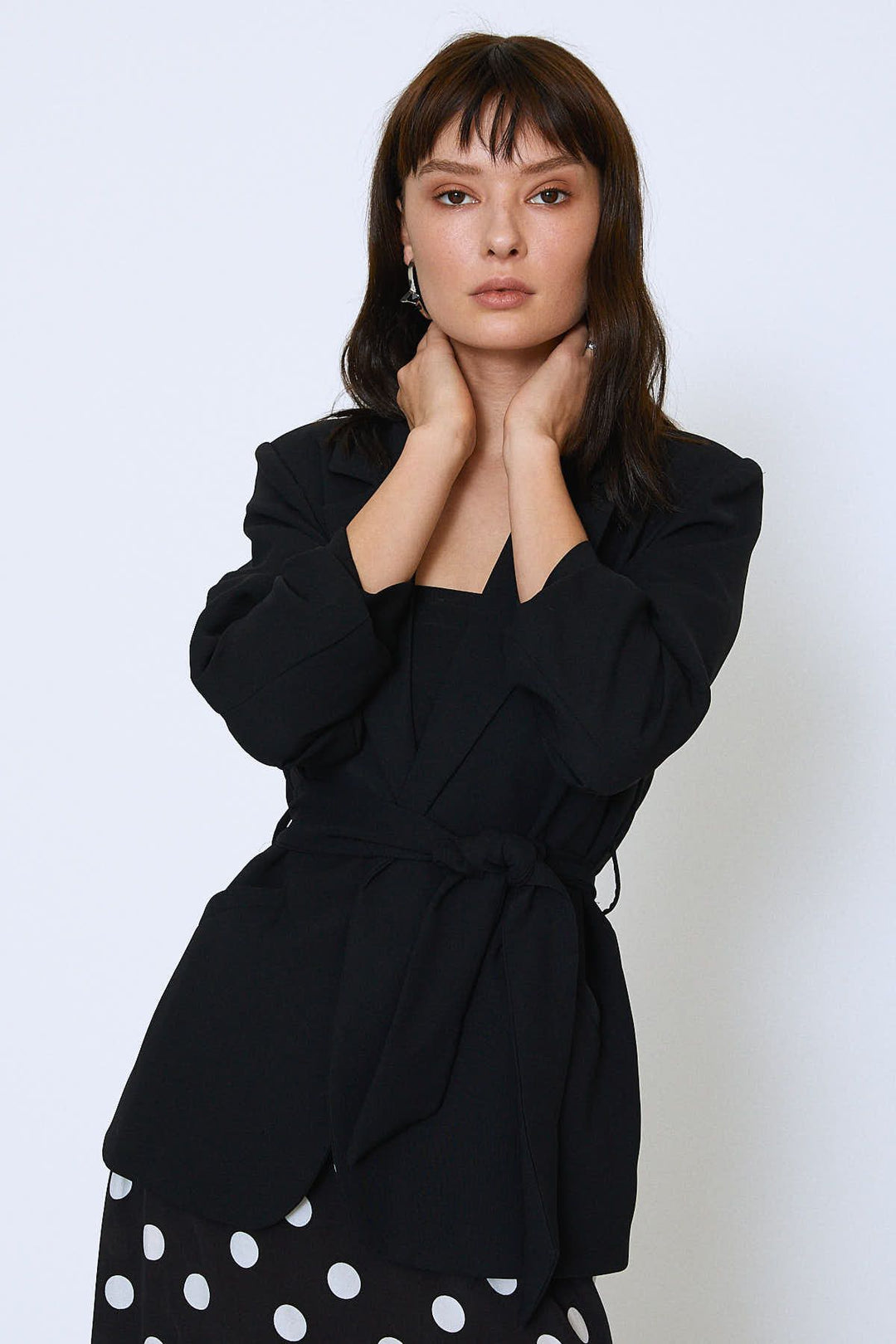 Beli Kuşaklı Fleto Cepli Ceket Siyah