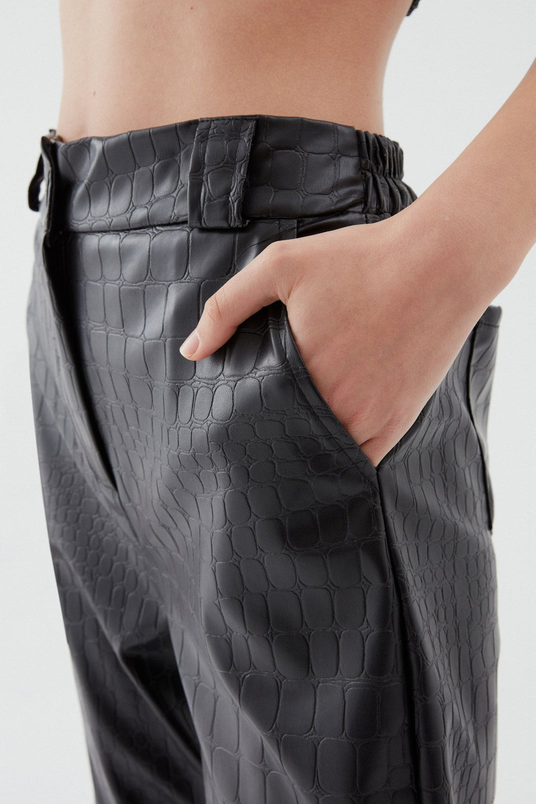 Textured Leather Jogger Black