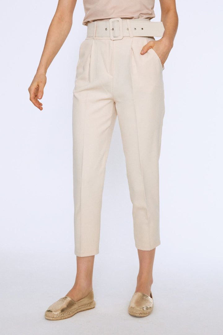 Waist Belt Fabric Trousers Beige
