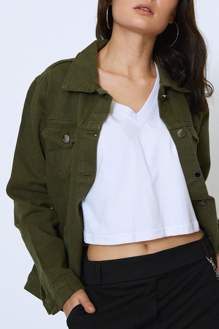 Gabardine Denim Jacket Khaki