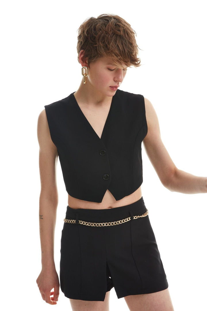 Buttoned Short Vest Black