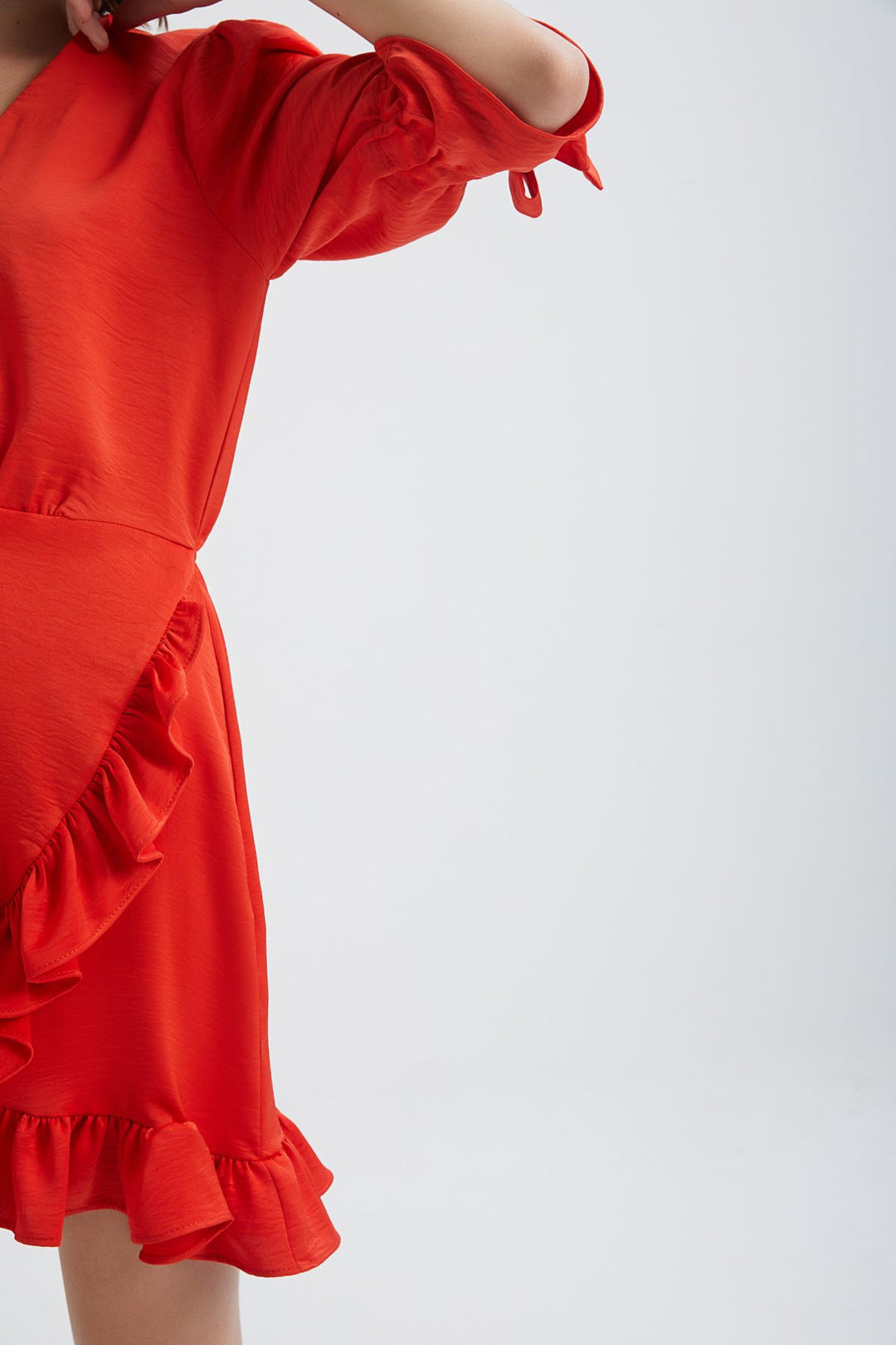 V Neck Frilly Mini Dress Orange