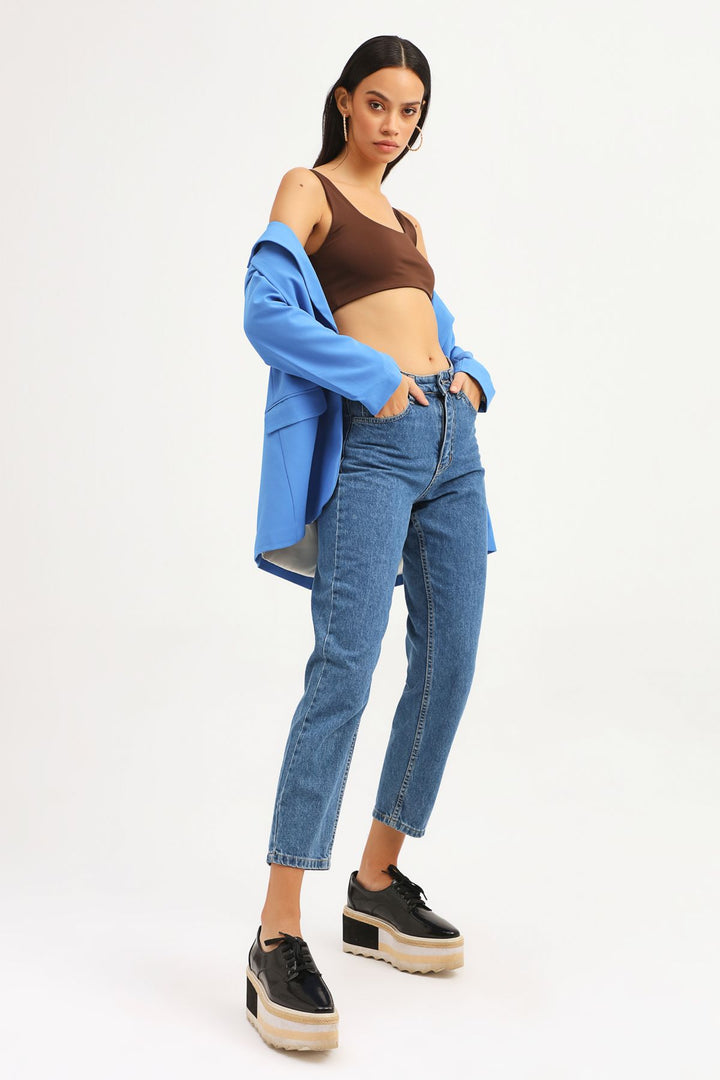 Tek Düğmeli Blazer Ceket Mavi