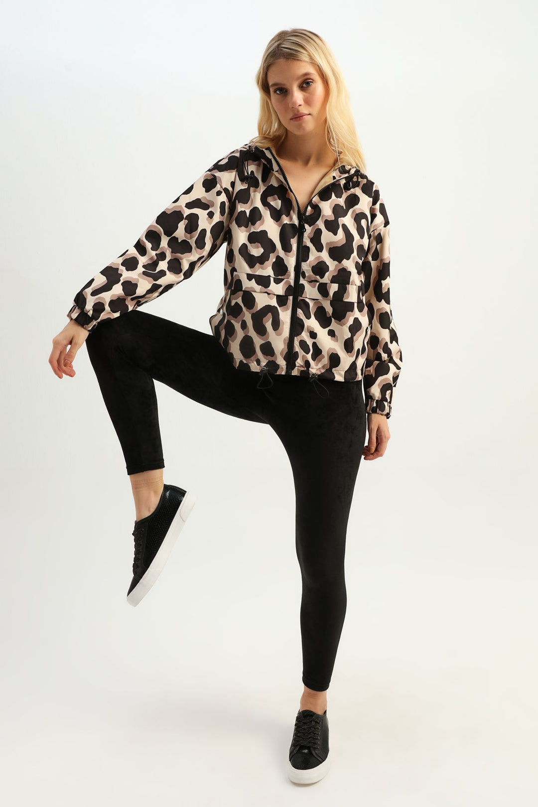 Patterned Hooded Raincoat Brown