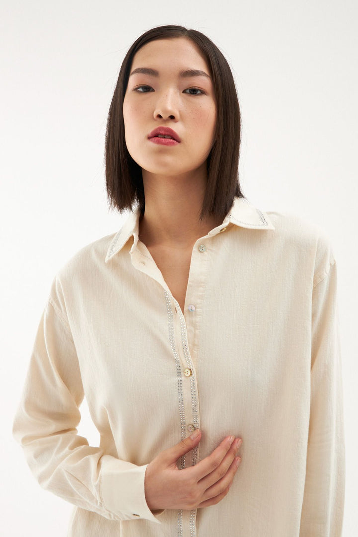 Taş Detaylı Gömlek Naturel