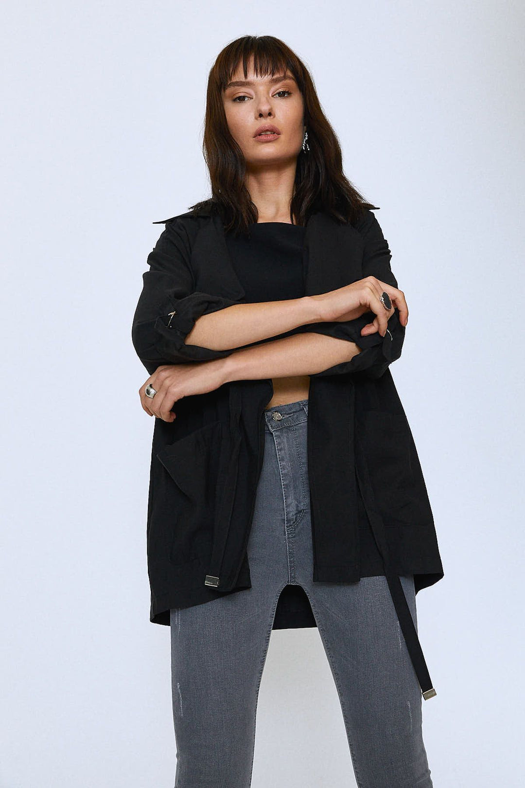 Şal Yaka Oversize Ceket Siyah