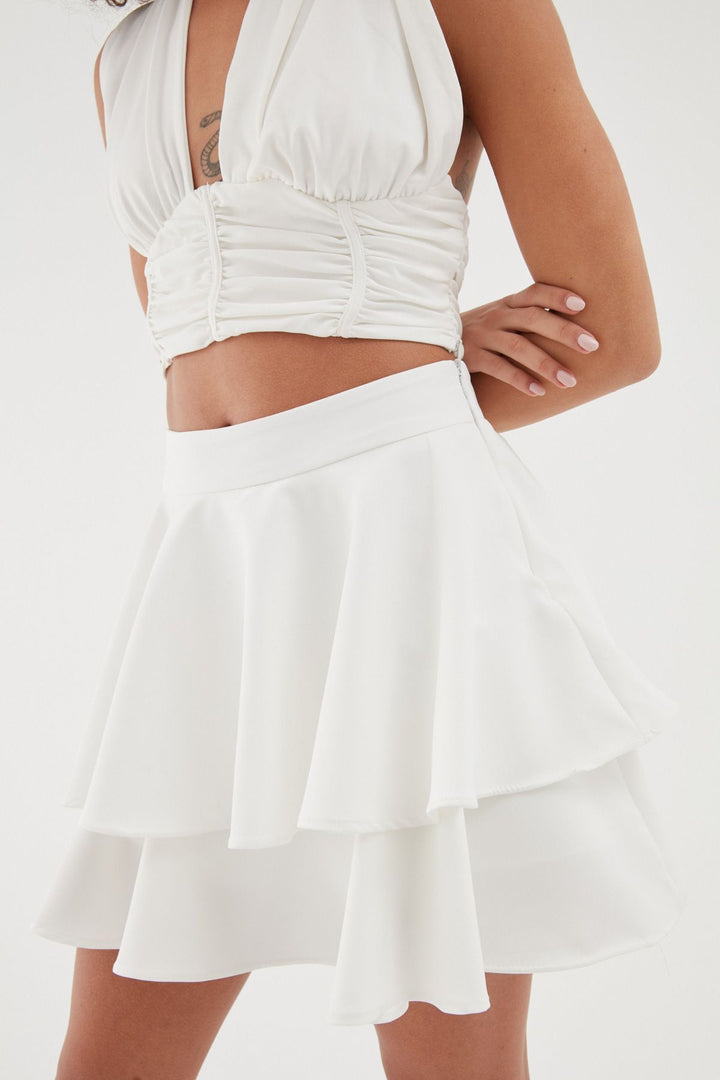 Flywheel Detailed Short Skirt Ecru