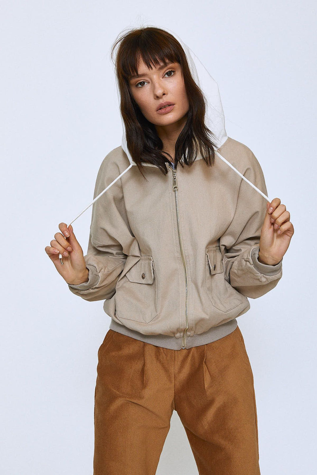 Kapüşonlu Reglan Kol Ceket Taş