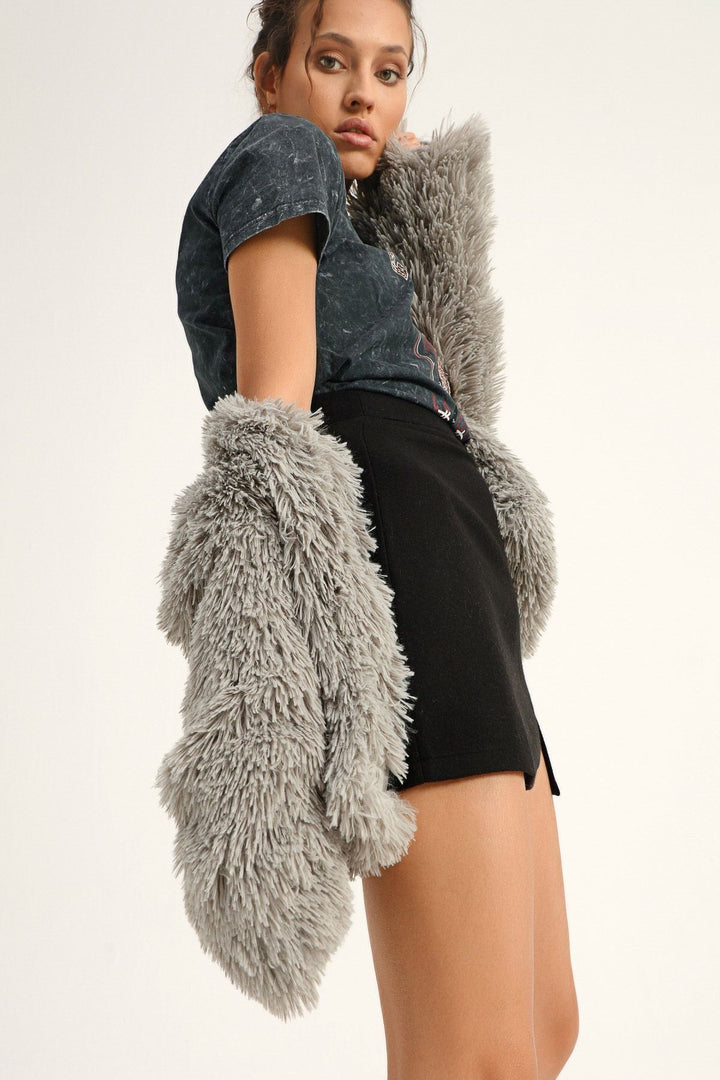 Peluş Kısa Ceket Gri