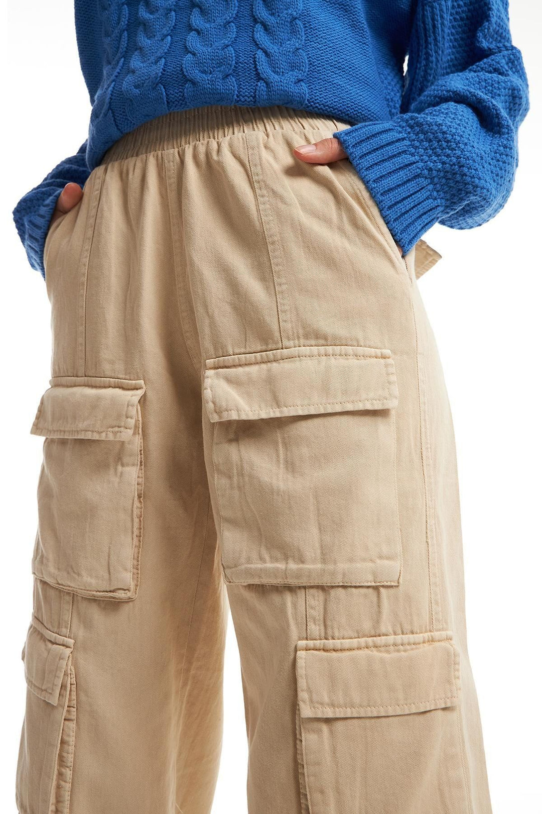 Paçası Lastikli Kargo Pantolon Bej