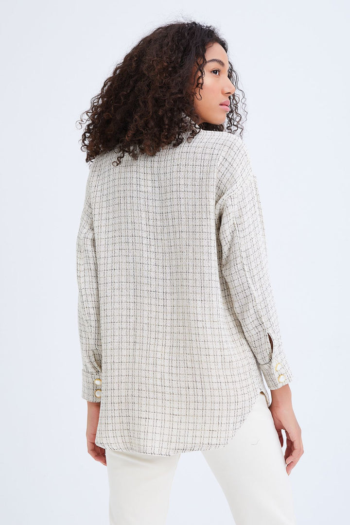 Cepli Düğmeli Tüvit Gömlek Ekru
