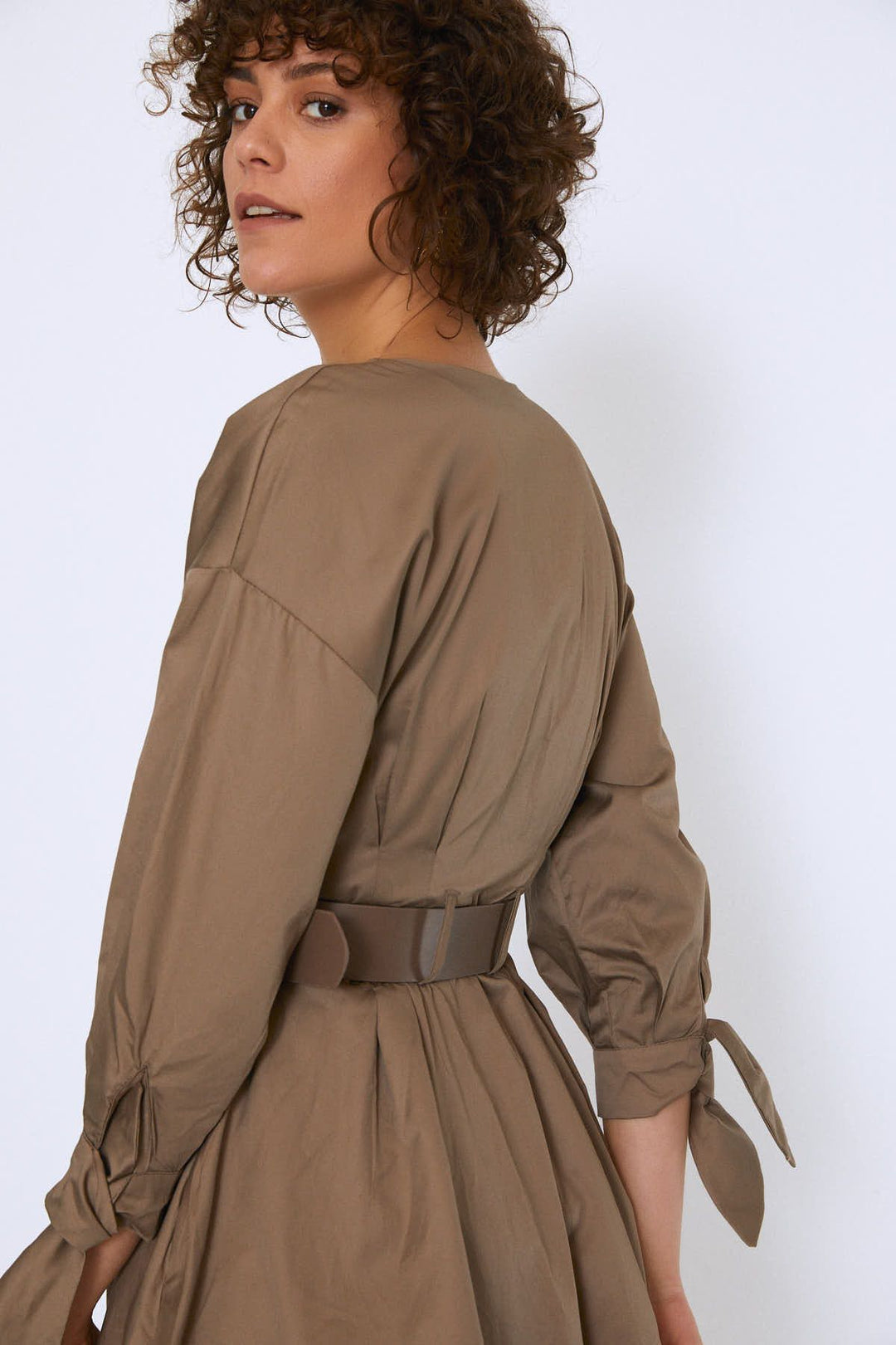 Waist Belt Buttoned Dress Toprak