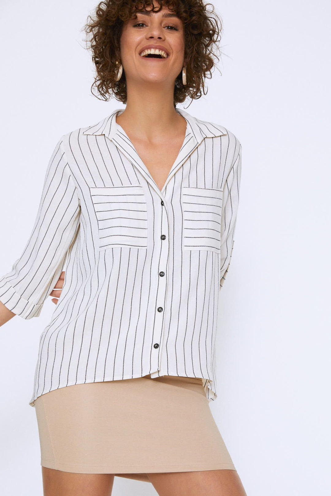 Front Pocket Striped Shirt Ecru
