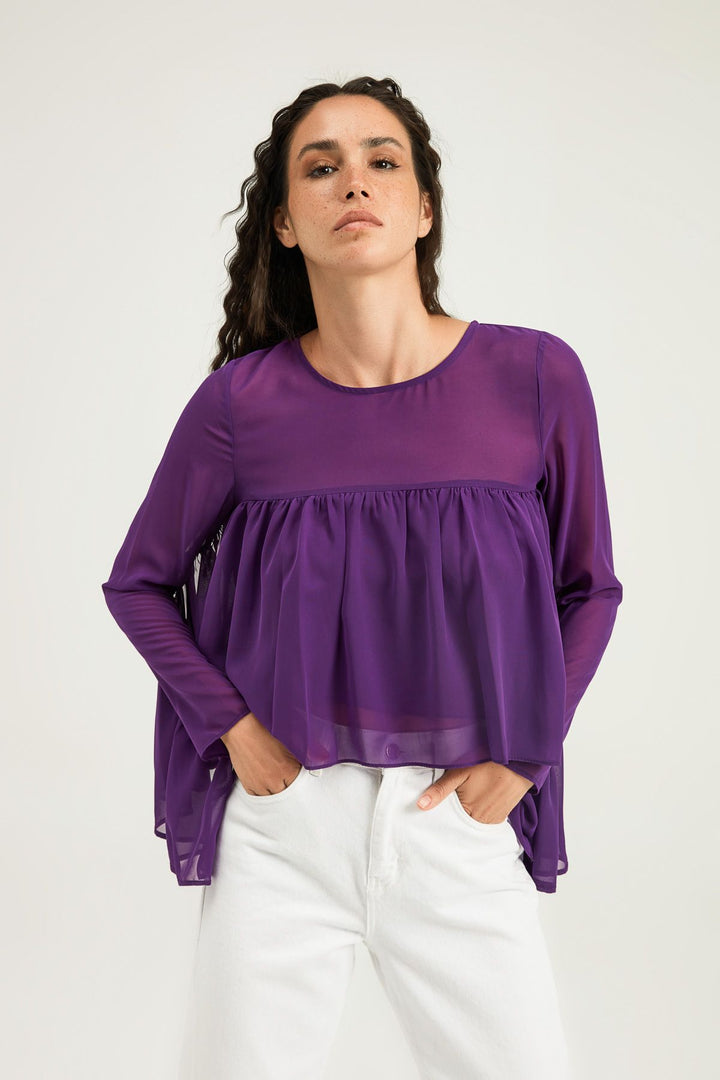 Fırfırlı Bisiklet Yaka Bluz Mor