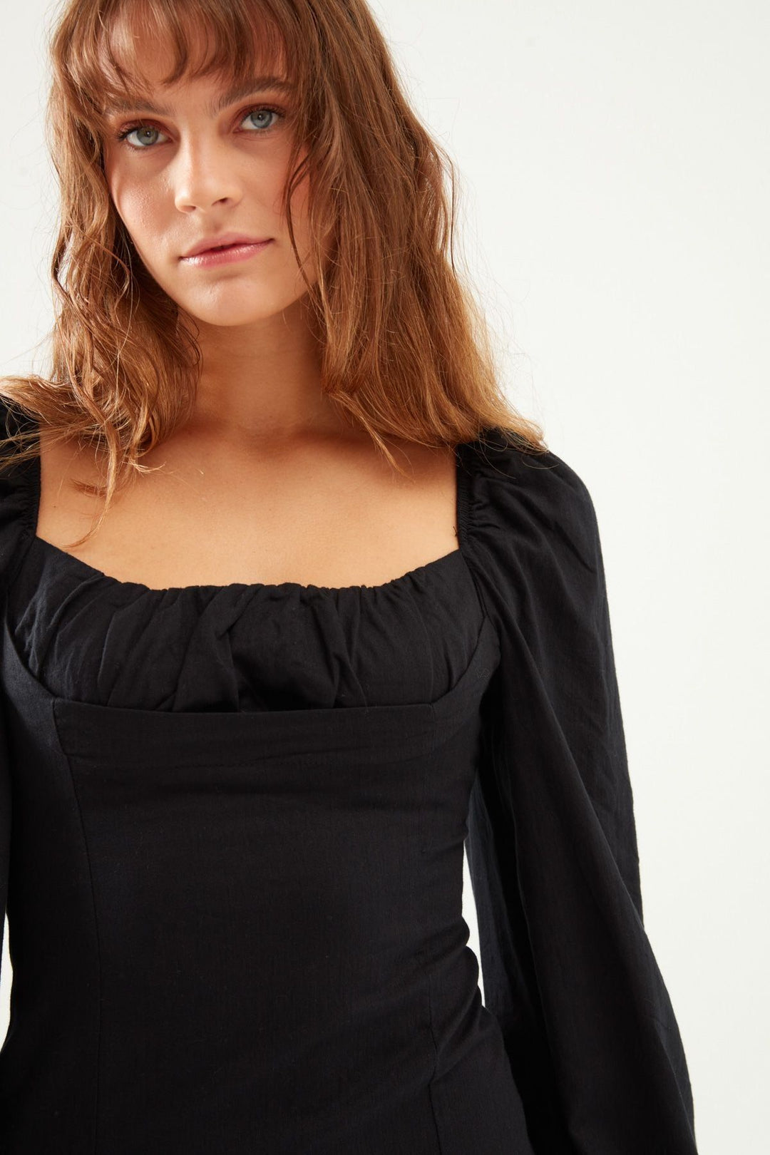 Balloon Sleeve Mini Dress Black