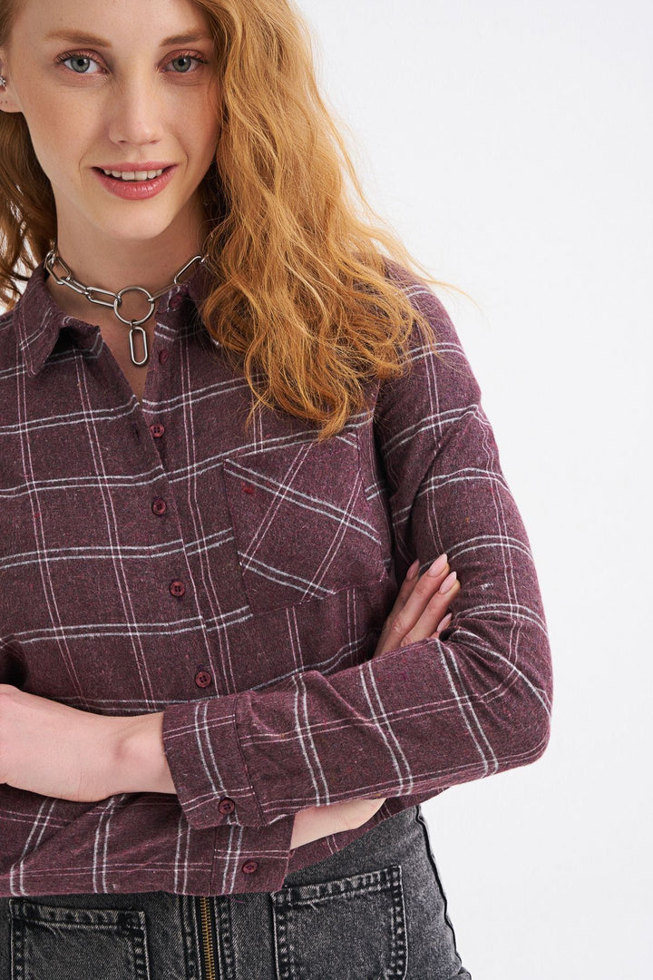 Single Pocket Plaid Shirt Claret Red