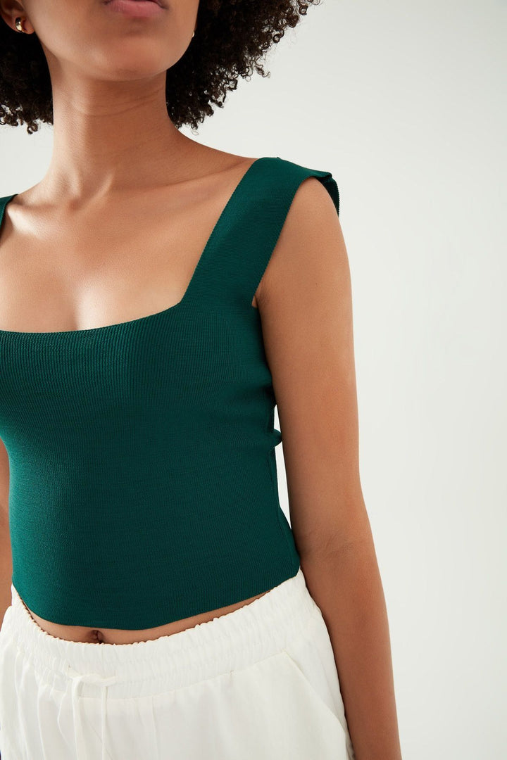 Strap Square Collar Knitwear Emerald