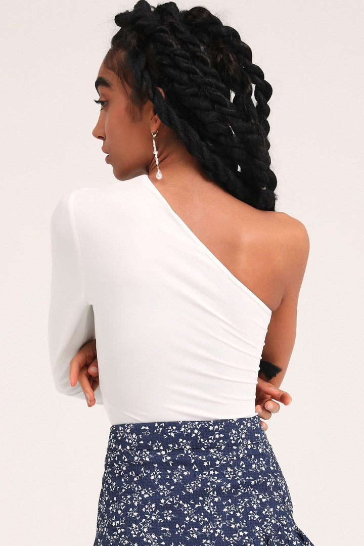 Asymmetric Sleeve Bodysuit Ecru