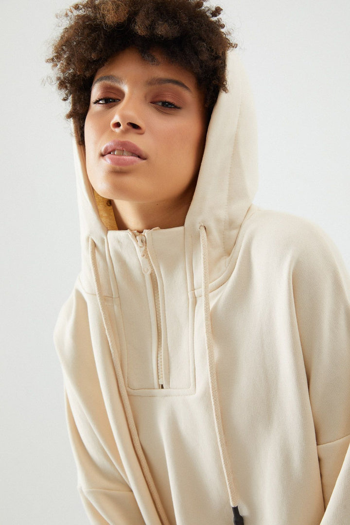 Kapüşonlu Sweatshırt Bej