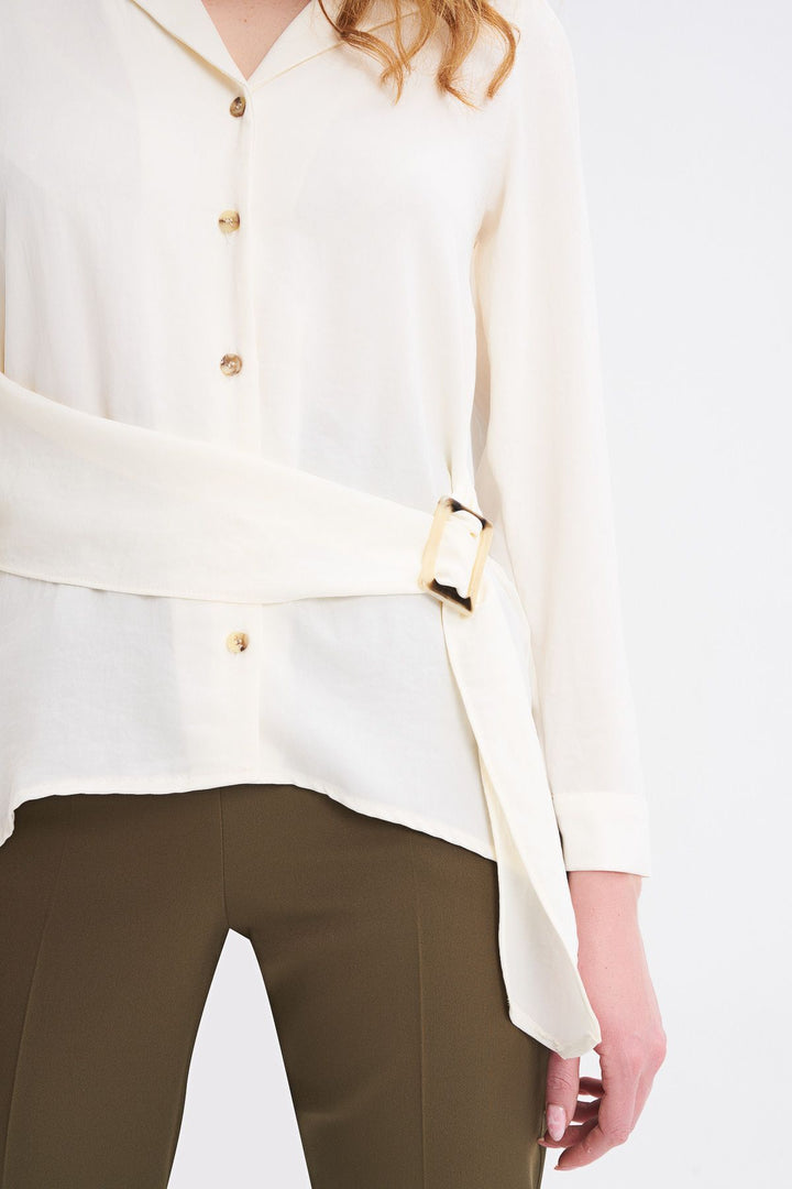 Bone Shirt with Belt Detail and Embroidery on the Back