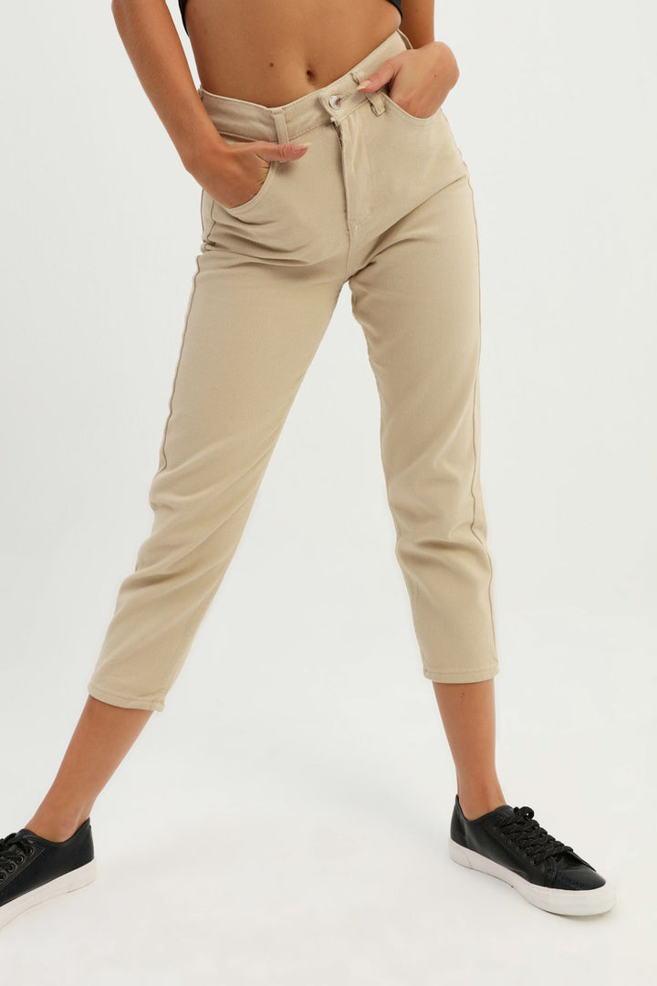 Gabardine Mom Jean Beige
