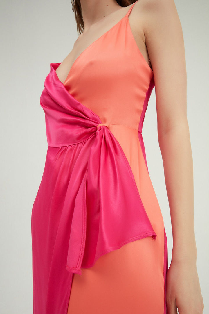 Two Color Double Breasted Strap Dress Fuchsia