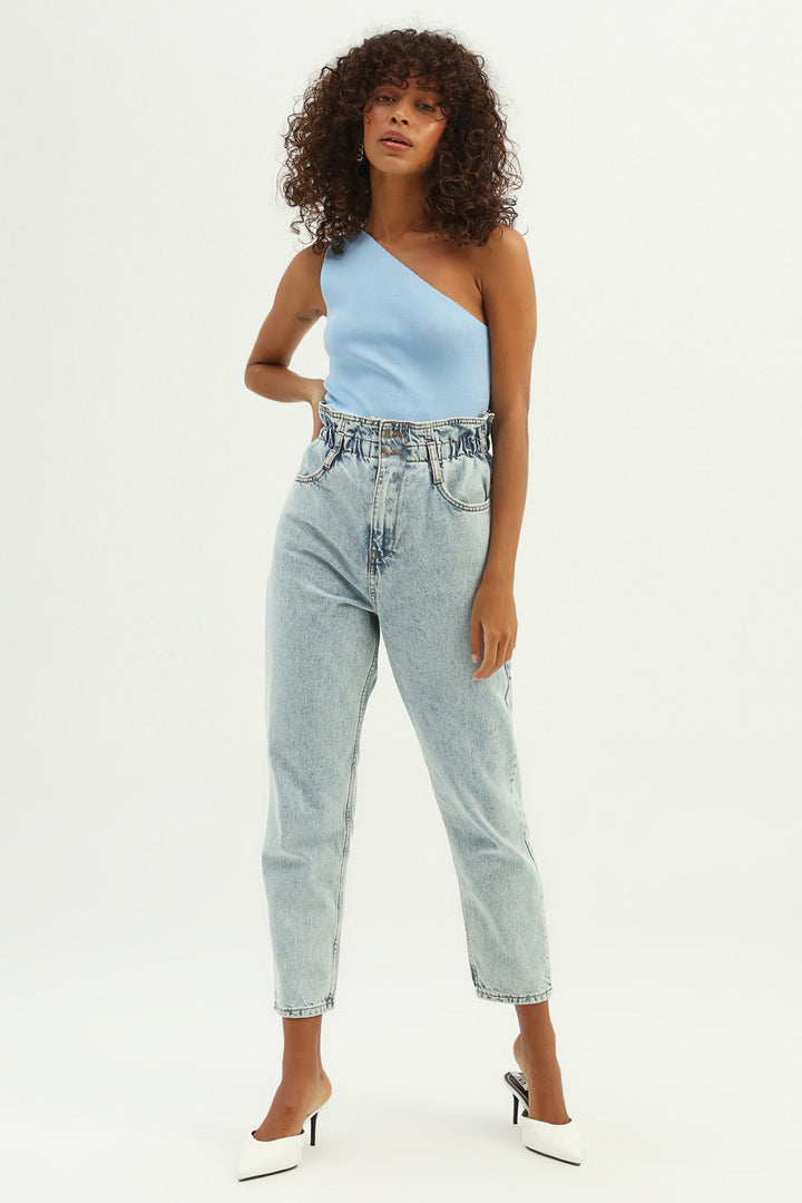 One Shoulder Knitwear Baby Blue