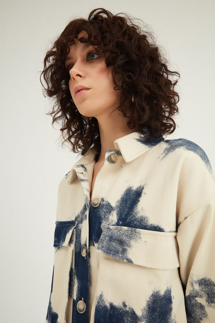 Patterned Pocket Gabardine Shirt Blue