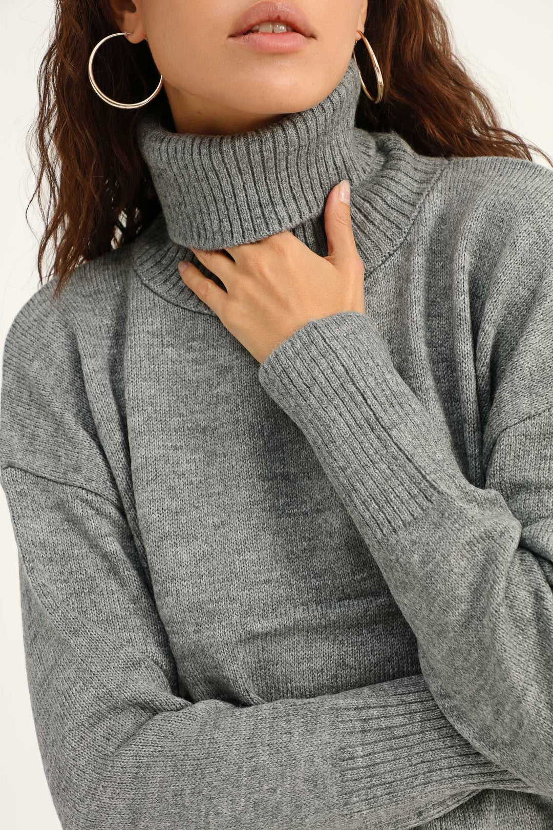 Turtleneck Loose Sweater Gray