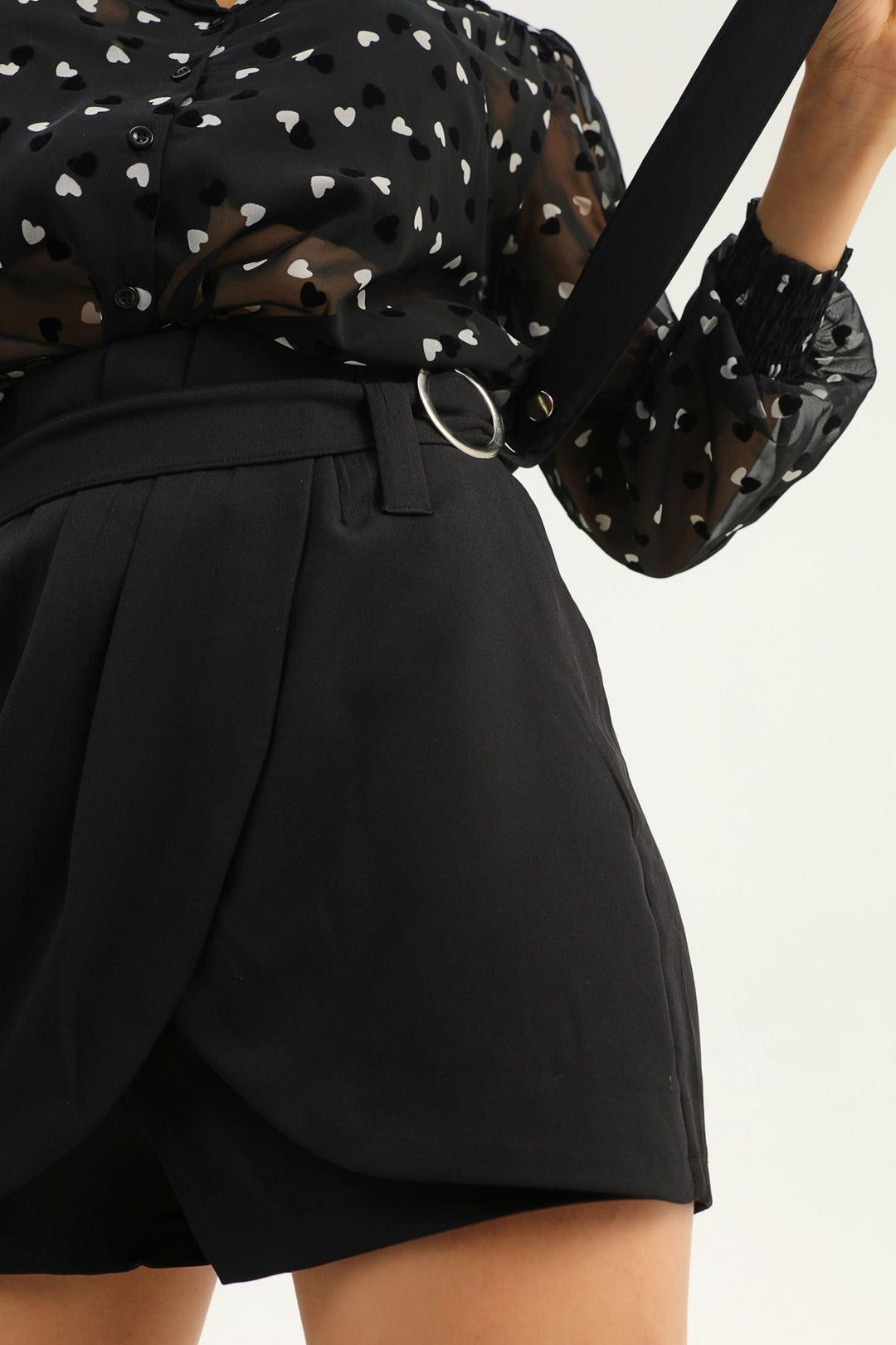 Kemerli Beli Lastikli Şort Etek Siyah