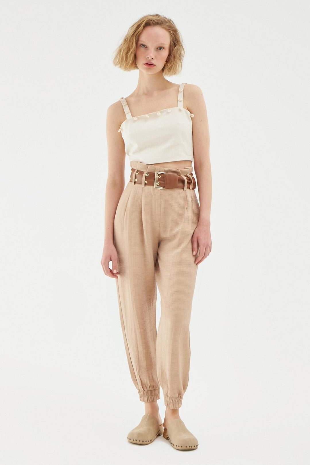 Belted Jogger Pants Beige