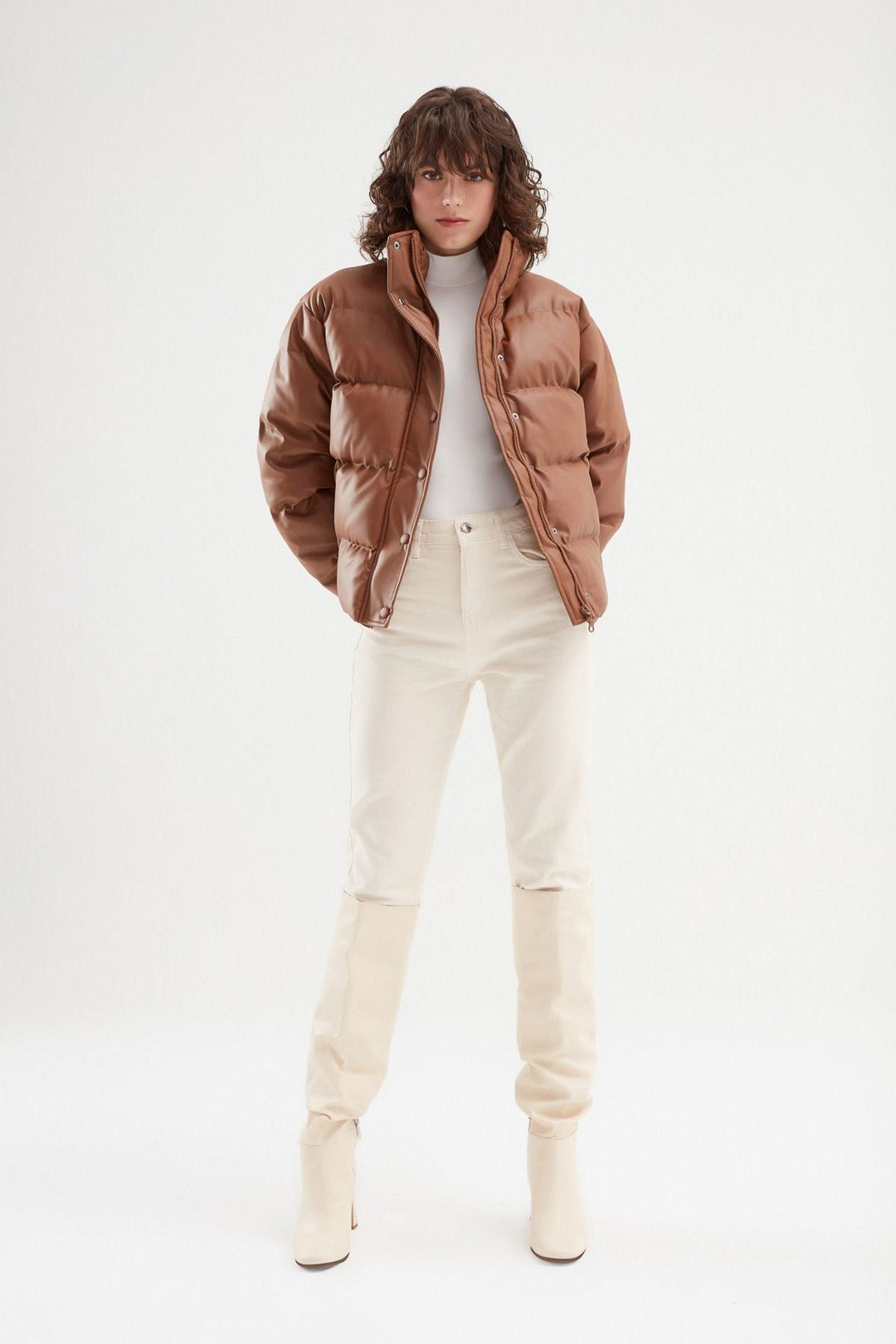 Leather Inflatable Coat Tan