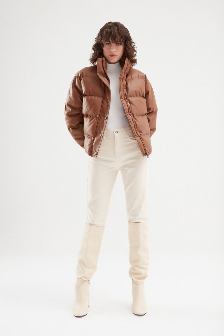 Leather Inflatable Coat Tan