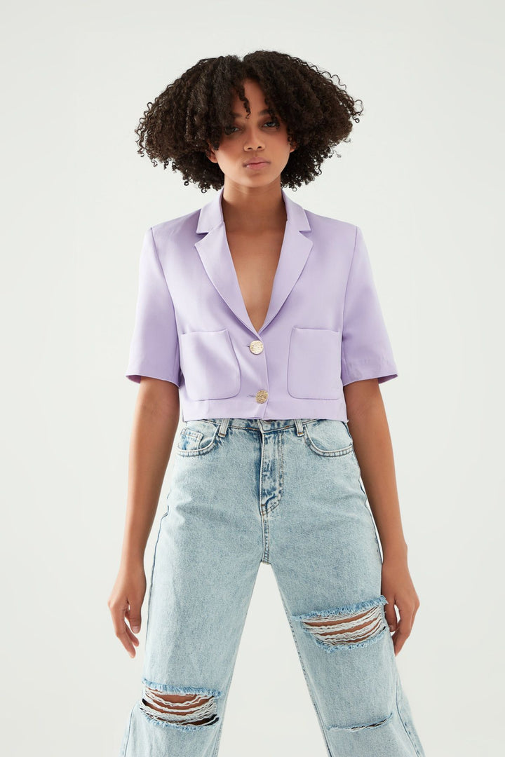 Pocket Detailed Crop Blazer Jacket Lilac