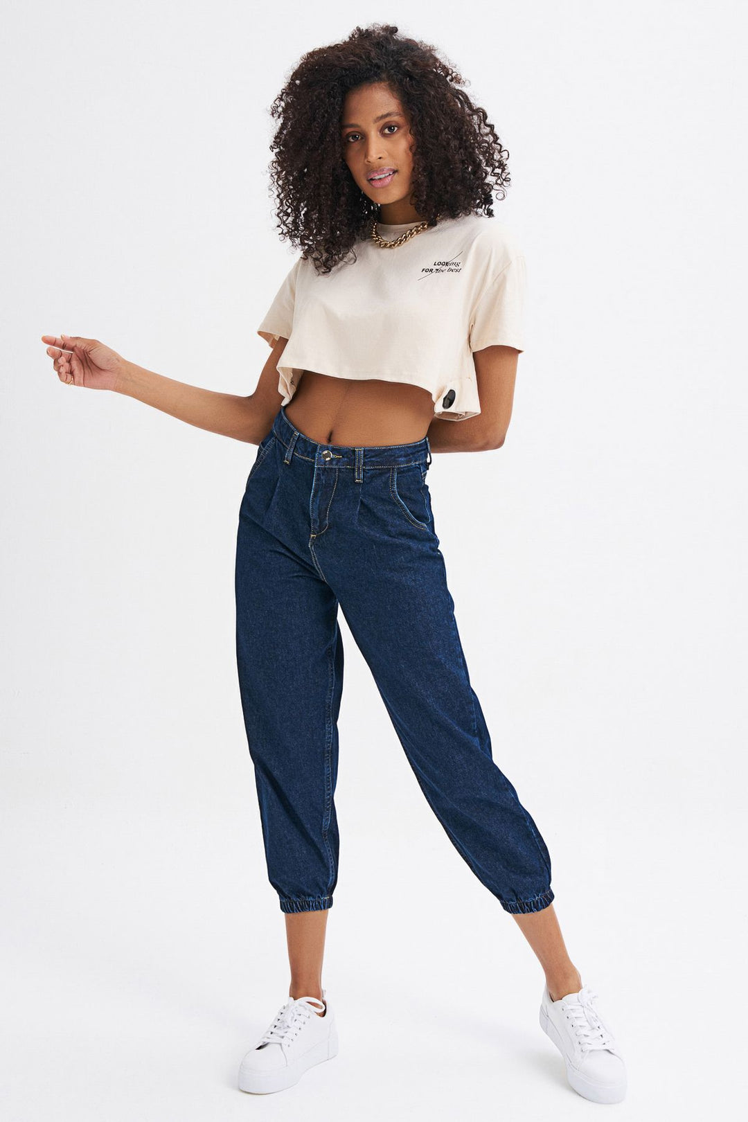 Paçası Lastikli Slouchy Pantolon Koyu Mavi