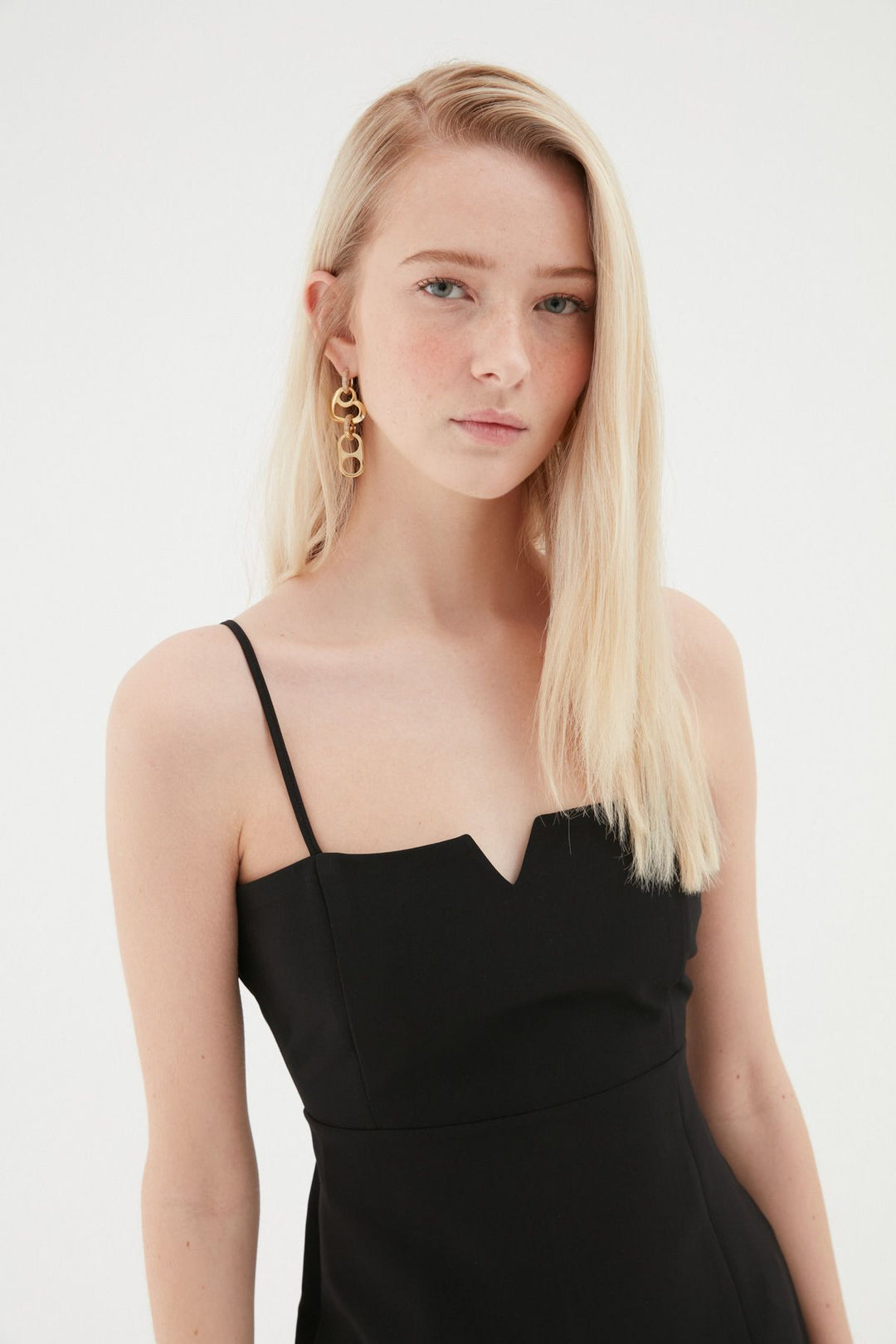 Strap Slit Mini Dress Black