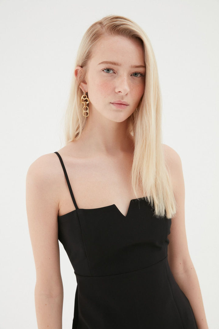 Strap Slit Mini Dress Black