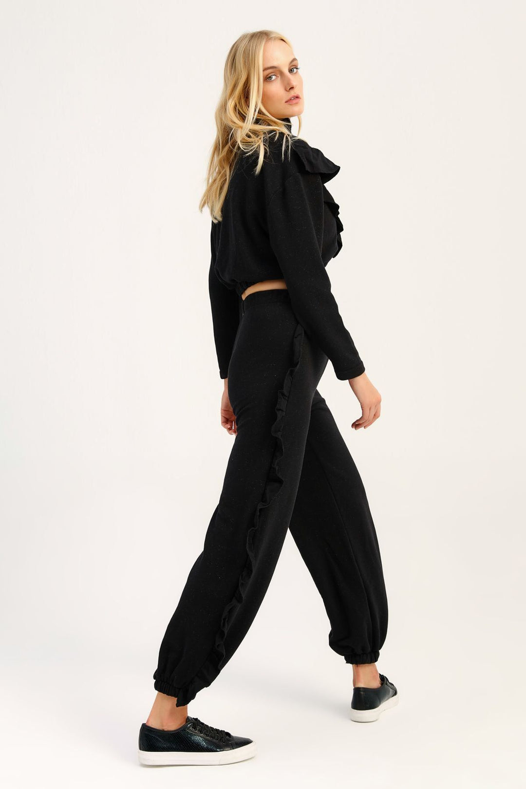 Frilly Jogger Tracksuit Black