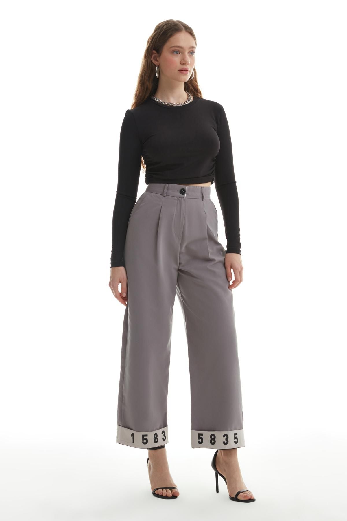 Printed Leg Canvas Trousers Gray