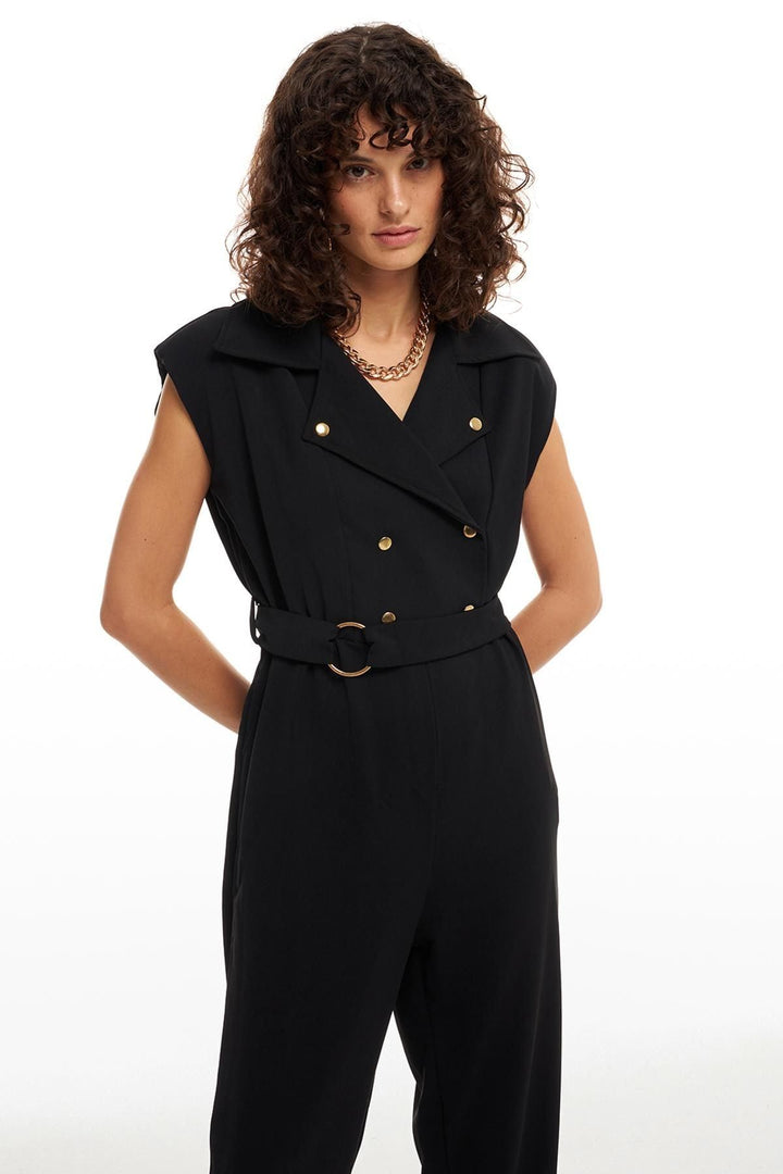 Waist Belted Jumpsuit Black