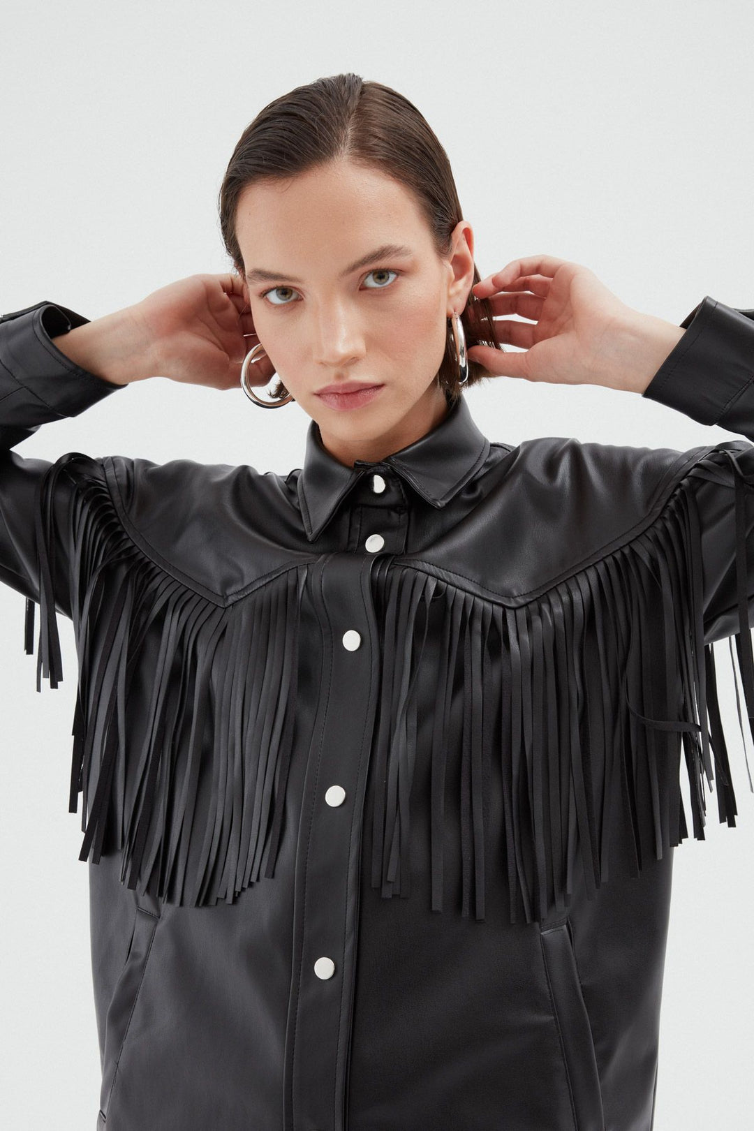 Tasseled Leather Shirt Black